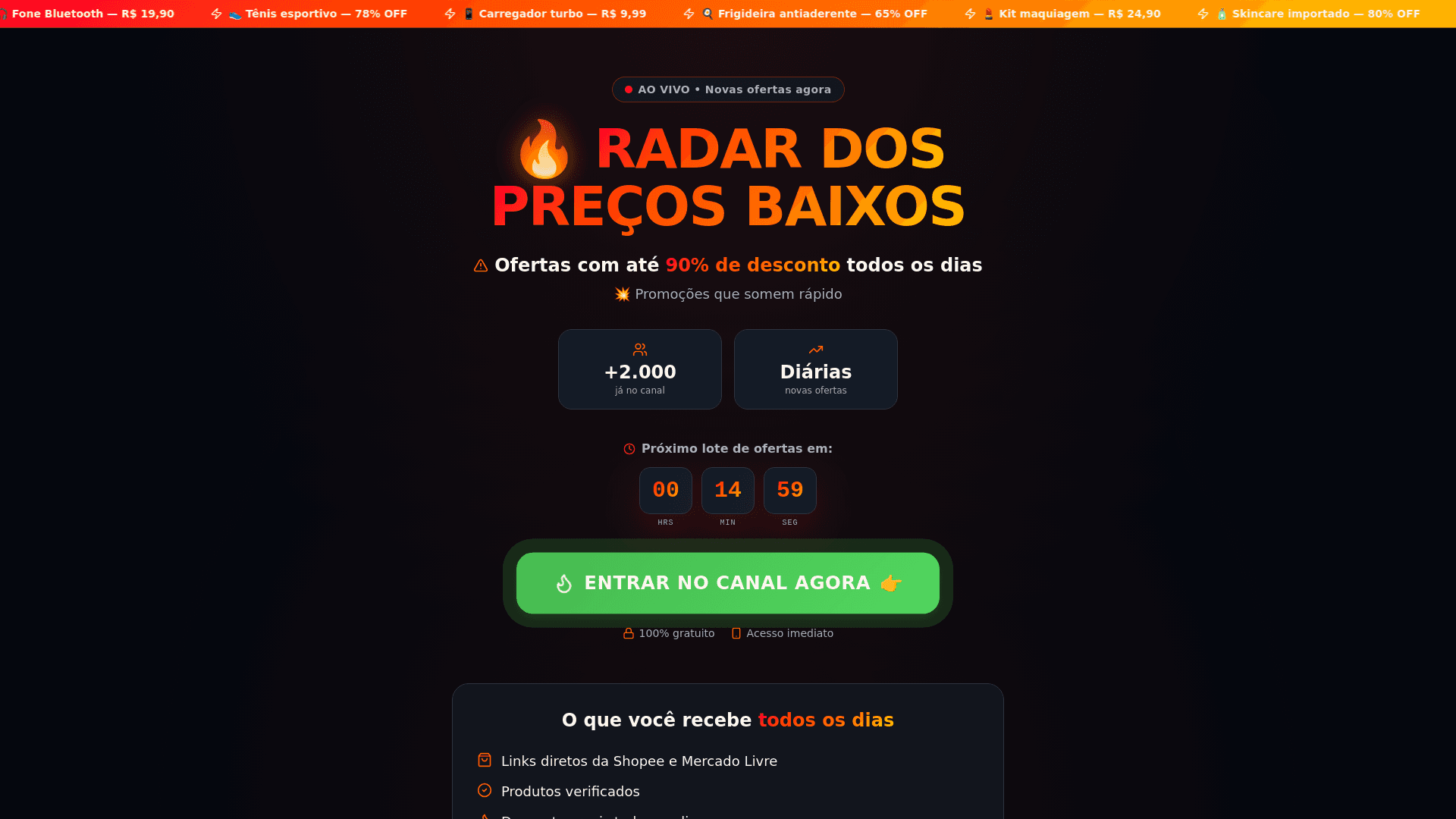 🔥 Radar dos Preços Baixos — Ofertas com até 90% OFF